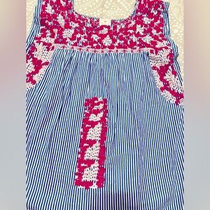 JMarie Blue Strip  embroidered Sleeveless top Size Small